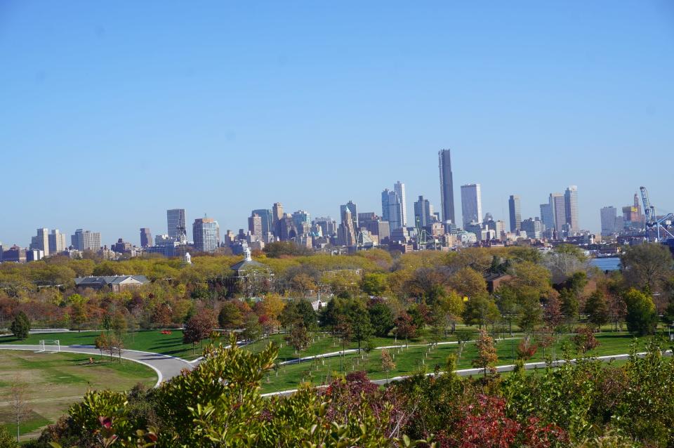 A view of Manhattan from Governors Island in New York City.