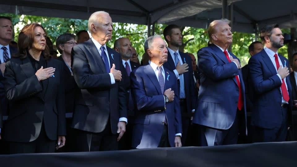 Vice President Kamala Harris, President Joe Biden, former New York City Mayor Michael Bloomberg, former President Donald Trump and Sen. JD Vance attend the annual 9/11 Commemoration Ceremony at the National 9/11 Memorial and Museum in New York City, on September 11, 2024. - Michael M. Santiago/Getty Images