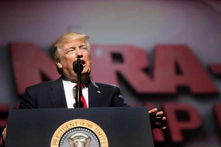 US President Donald Trump arrives to address the National Rifle Association (NRA) Leadership Forum in Atlanta, Georgia on April 28, 2017