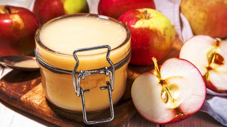 Apples and jar of applesauce
