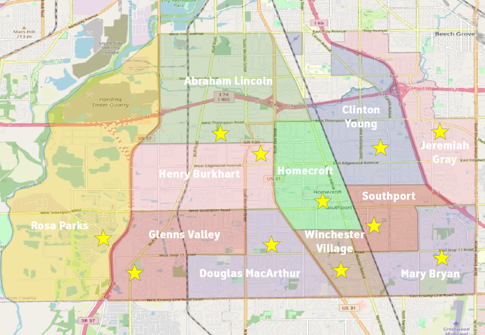 The proposed new elementary school boundaries for Perry Township K-5 students that the Perry Township school board voted to approve on Dec. 12, 2022.