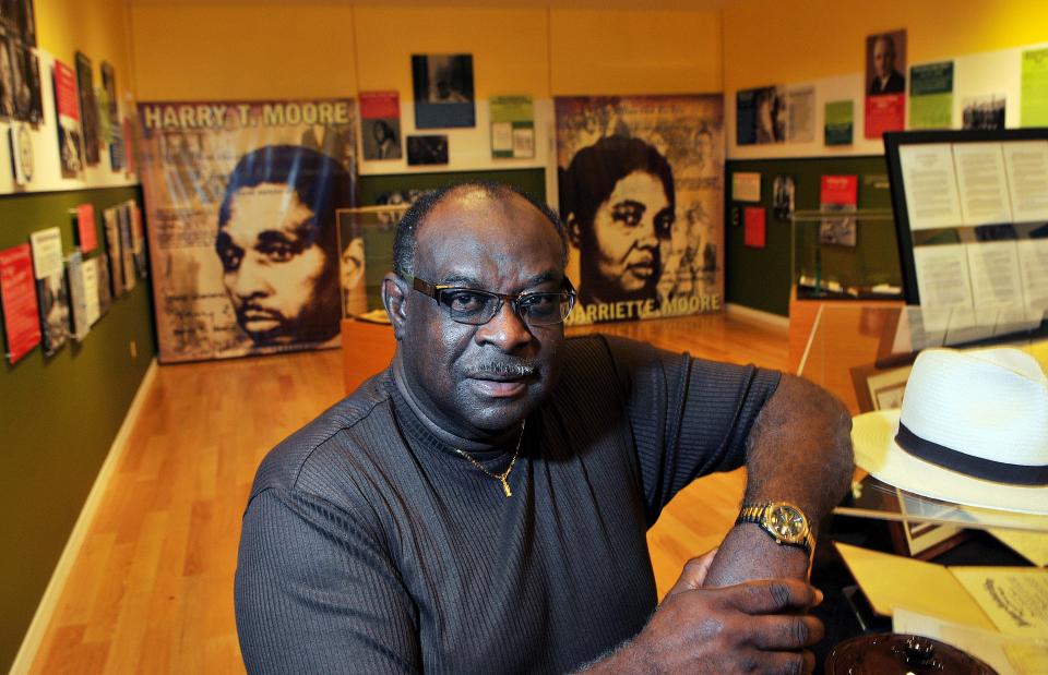 “We have to continue the fight, progress has been made but there is a lot of work that remains,” said Bill Gary, who was voted by members to serve again as president of the storied branch of the NAACP in North Brevard. In this file photo, Gary talks about the Harry T. and Harriette V. Moore Memorial Park & Cultural Complex. (Credit: Craig Rubadoux/FLORIDA TODAY)