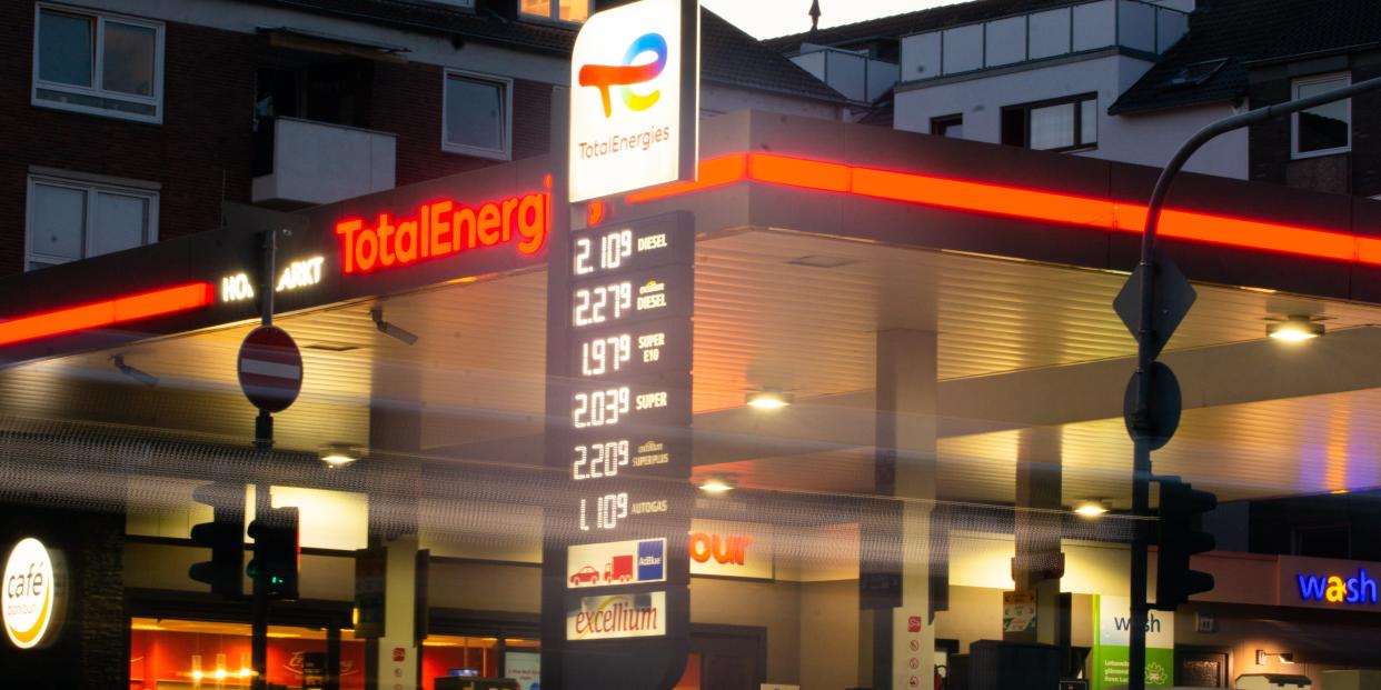 Gasline prices are seen at Totalenergie gas station in Cologne, Germany on September 1, 2022 as with end of reduction energy tax the prices increases to about two euros