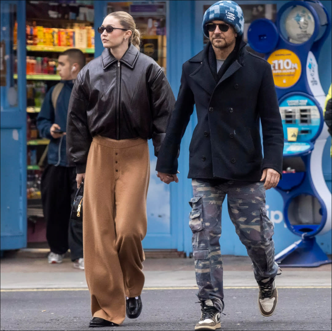  Gigi Hadid in cashmere lounge pants on a date with Bradley Cooper. 