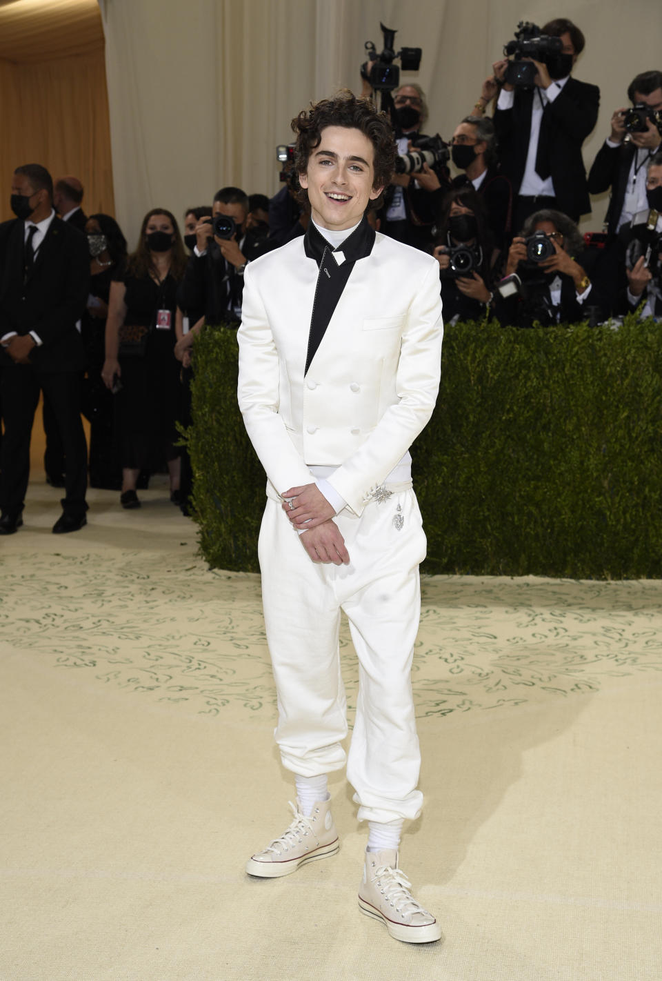 Timothee Chalamet attends The Metropolitan Museum of Art's Costume Institute benefit gala celebrating the opening of the "In America: A Lexicon of Fashion" exhibition on Monday, Sept. 13, 2021, in New York. (Photo by Evan Agostini/Invision/AP)