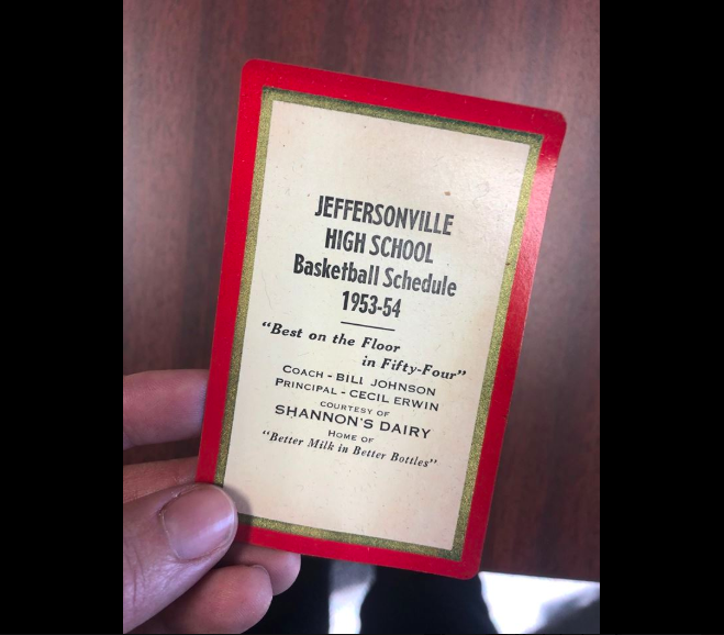 A basketball schedule was also found in Marty Ingham’s lost purse from the 1950s. (Photo: Greater Clark County Schools via Facebook)