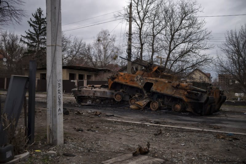 2022年4月6日，烏克蘭雖然成功收復基輔郊區城鎮，但當地的殘破景象仍令人觸目驚心。（美聯社）