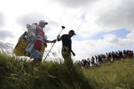 United States' Phil Mickelson walks off the 7th tee during the first round British Open Golf Championship at Royal St George's golf course Sandwich, England, Thursday, July 15, 2021. (AP Photo/Ian Walton)