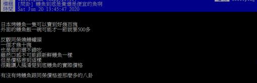 網友貼文發問「鰻魚到底是貴還是便宜的魚啊」（圖／翻攝自PTT）