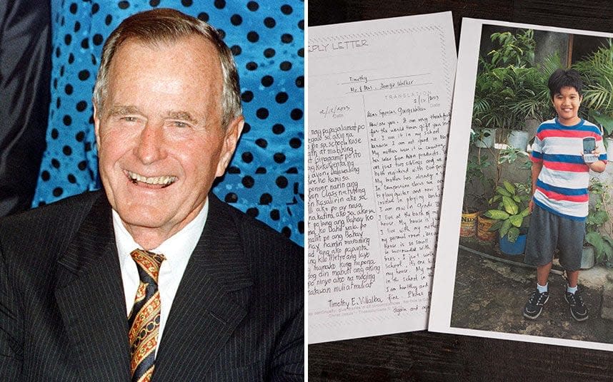 George Bush and a letter he sent to Thomas - AFP