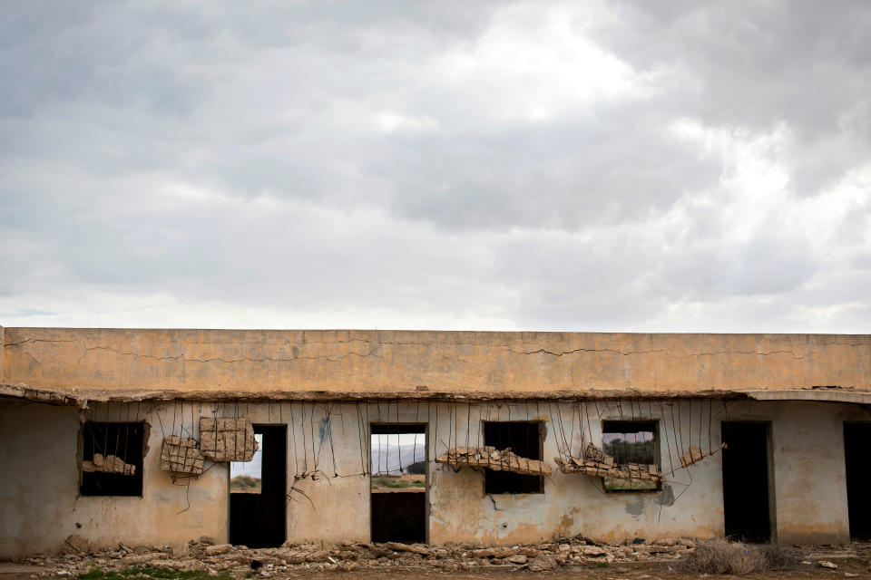 A part of a structure is seen in a former Jordanian military base near the Dead Sea in the Israeli-occupied West Bank, March 26, 2019. The building is a scar in the landscape as it stands deserted following the 1967 Middle East war when Israel captured the area from the Jordanians.  (Photo: Ronen Zvulun/Reuters)