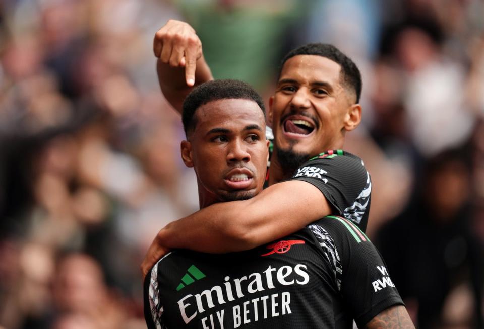 Defenders William Saliba (right) and Gabriel bring an extra layer to Arsenal’s tactical plans (PA)