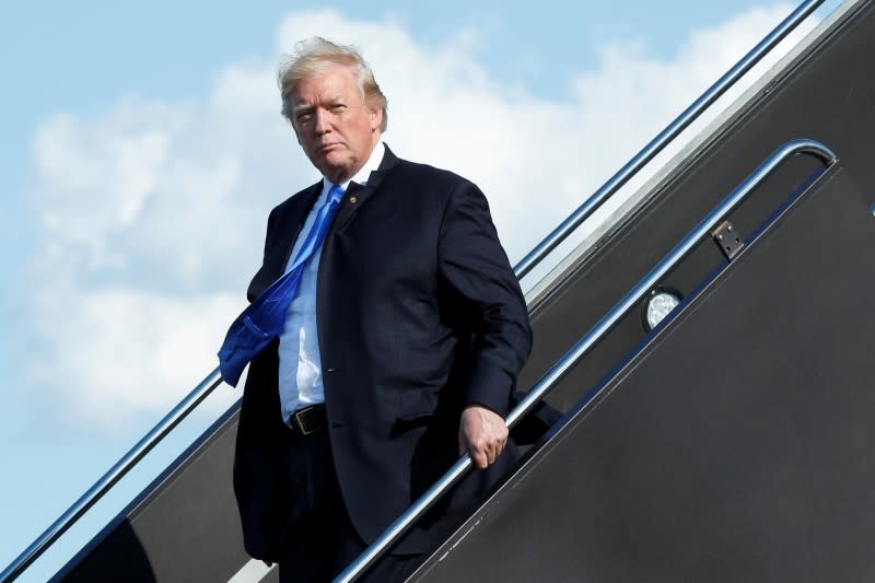 FILE PHOTO: U.S. President Donald Trump arrives at Newark International airport in Newark, NJ U.S., to spend a weekend at Trump National Golf Club in Bedminister, New Jersey, June 9, 2017. REUTERS/Yuri Gripas