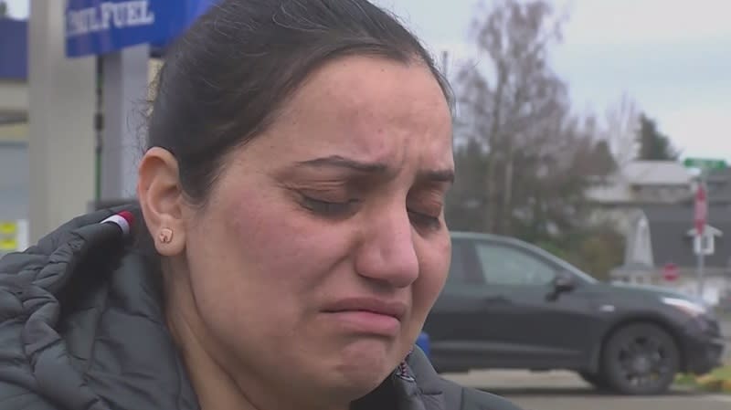 Kelly Kaur cries talking about her husband Gary Grewal, was vanished February 8, 2024 in St. Paul. February 18, 2024 (KOIN)
