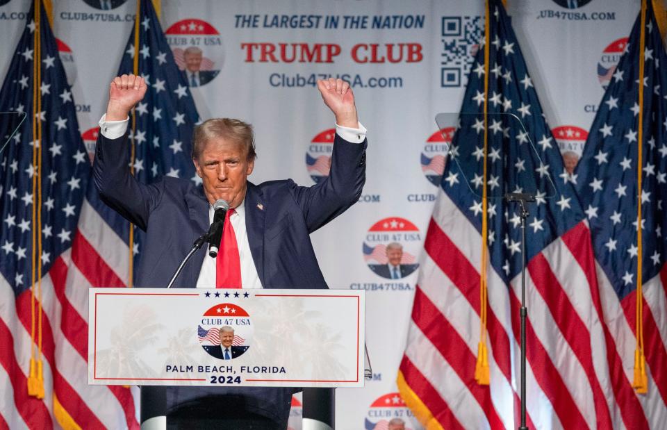 Former President Donald Trump speaks at the Palm Beach County Convention Center in West Palm Beach, Florida on October 11, 2023.