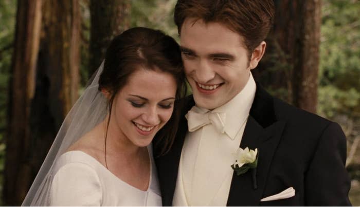 Twilight's Bella and Edward as bride and groom