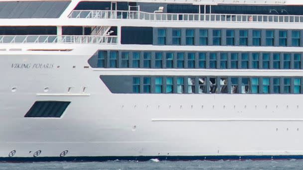 PHOTO: The Viking Polaris cruise ship is anchored in waters of the Atlantic Ocean in Ushuaia, southern Argentina, on December 1, 2022. (Alexis Delelisi/AFP via Getty Images)