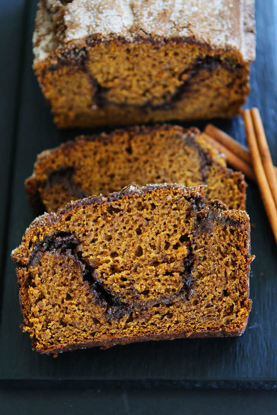 <strong>Get the <a href="http://www.twopeasandtheirpod.com/pumpkin-cinnamon-swirl-bread/" target="_blank">Pumpkin Cinnamon Swirl Bread recipe</a> from Two Peas and their Pod</strong>