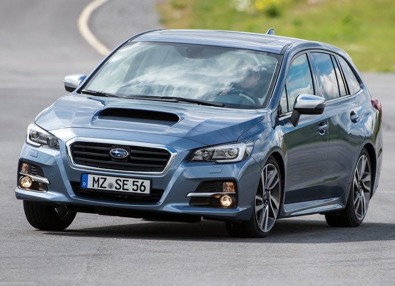 A Subaru Levorg on a track with some solid body lean