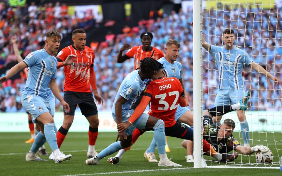 Gabriel Osho of Luton Town scores the team's first goal - Getty Imahges/Alex Pantling