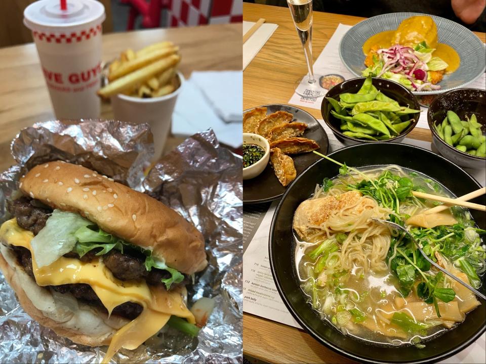 Meals at Five Guys and Wagamama.