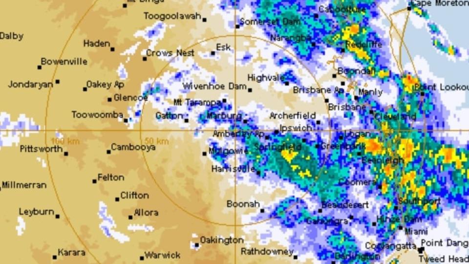 Rainfall radar for the south east coast of Queensland. Picture: BoM
