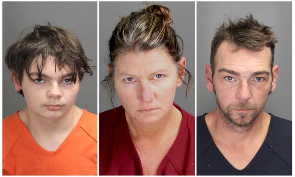 Ethan Crumbley and parents pose in jail booking photographs taken at the Oakland County Jail (via REUTERS)