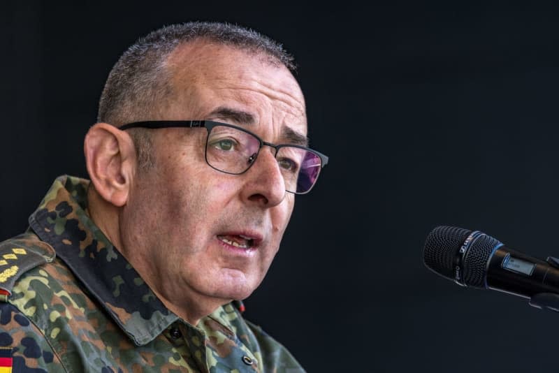 Carsten Breuer, Inspector General of the Bundeswehr, speaks at the opening of the Bundeswehr Day at the Holzdorf site. Breuer has said he sees a growing danger in Russia’s military build-up. Frank Hammerschmidt/dpa
