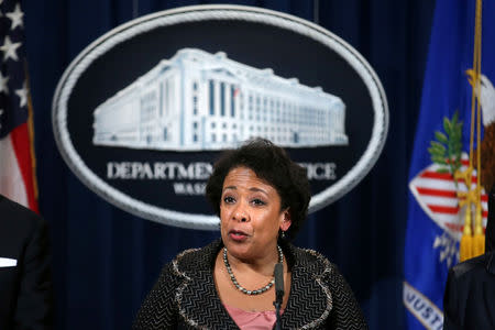 FILE PHOTO: U.S. Attorney General Loretta Lynch holds a news conference in Washington. U.S., January 11, 2017. REUTERS/Carlos Barria