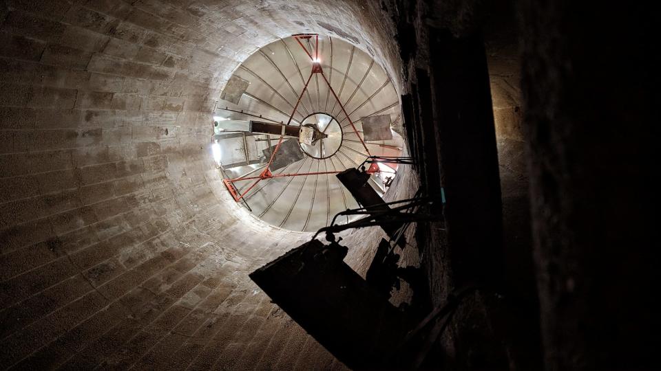 Looking up into the silo of the barn at the Mifflin homestead.