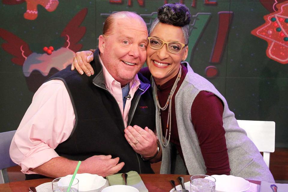 <p>Lou Rocco/Disney General Entertainment Content via Getty</p> Mario Batali and Carla Hall on The Chew in 2016