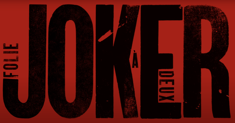 Movie poster with the word "JOKER" and text "Folie à Deux" below