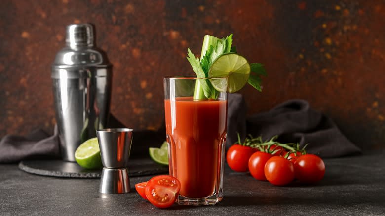 Bloody Mary and shaker on counter