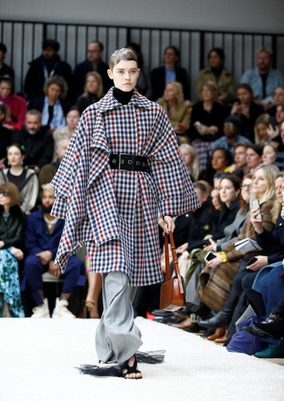 A model presents a creation during the JW Anderson catwalk show at London Fashion Week Women’s A/W19 in London (Reuters)