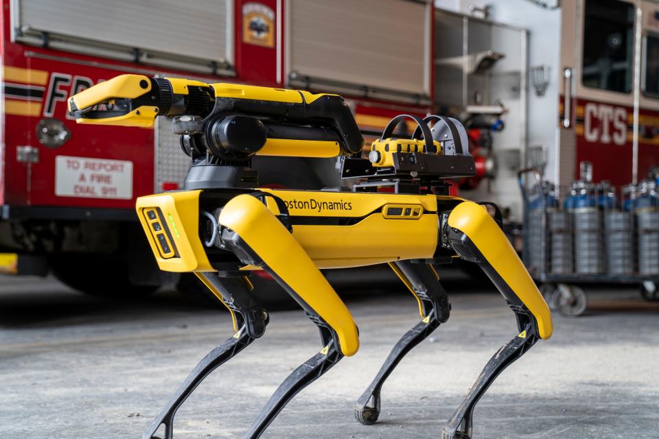 The robotic dog Spot, developed by Boston Dynamics in Waltham, was used last week to help get an armed man barricaded in his Hyannis home for seven hours to surrender peacefully to police. Thousands of Spots have been sold, and are used by law enforcement, first responders and others, the company said.