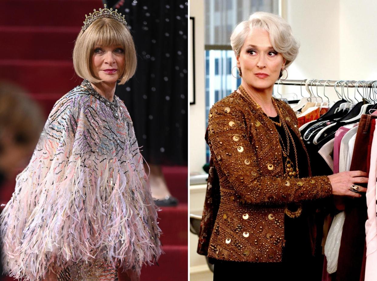 Anna Wintour arrives to the 2022 Met Gala and Meryl Streep starring in "The Devil Wears Prada."