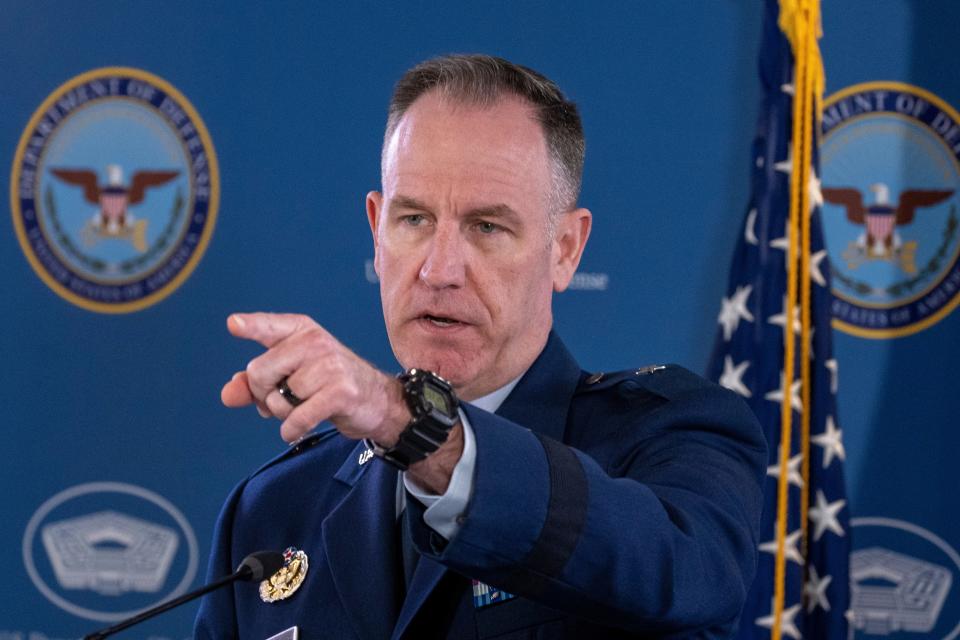 Pentagon spokesman U.S. Air Force Brig. Gen. Patrick Ryder speaks during a media briefing at the Pentagon, Friday, Feb. 3, 2023, in Washington. (AP Photo/Alex Brandon) ORG XMIT: DCAB113