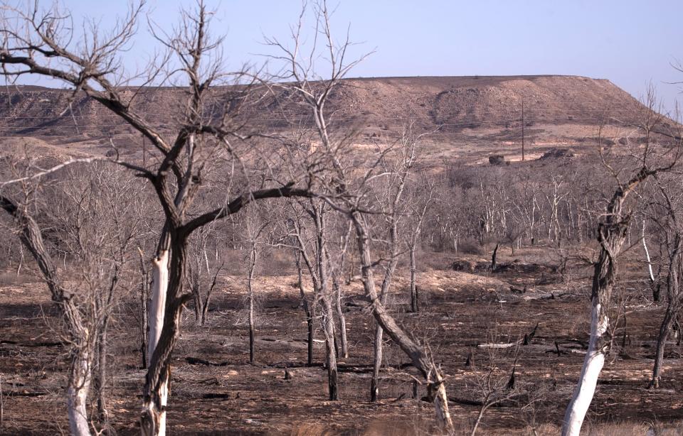 Damage from the Smokehouse Creek Fire, Monday, March 4, in Canadian, Texas.