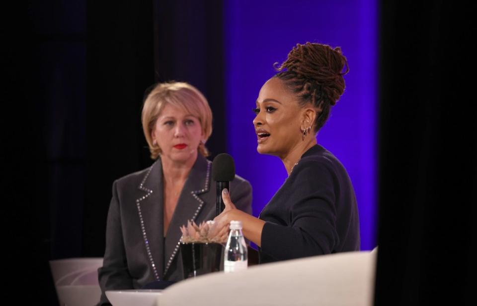 Sharon Waxman, Founder & Editor-in-Chief, TheWrap (L) and Ava DuVernay at The Wrap's Power Women Summit, Maybourne Hotel, Beverly Hills, California on Dec 5, 2023.