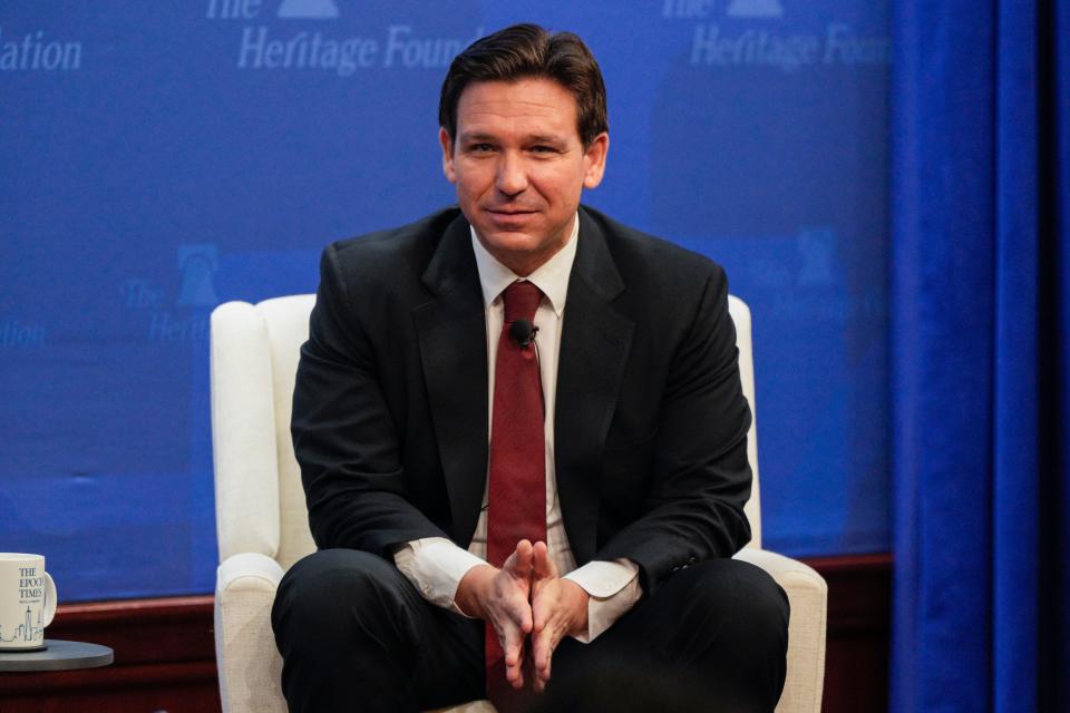 Republican presidential candidate Florida Gov. Ron DeSantis speaks at the Heritage Foundation, Friday, Oct. 27, 2023, as part of the Mandate for Leadership Series in Washington. (AP Photo/Jess Rapfogel)