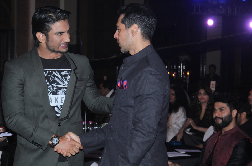 MUMBAI, INDIA - MARCH 20: (EDITOR’S NOTE: This is an exclusive shoot of Hindustan Times) Bollywood actors Dino Morea and Sushant Singh Rajput during Hindustan Times Most Stylish Awards 2016 at Taj Lands End, Bandra on March 20, 2016 in Mumbai, India. (Photo by Pramod Thakur/Hindustan Times via Getty Images)