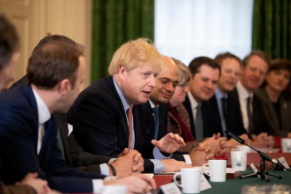 Prime Minister Boris Johnson speaks during his first cabinet meeting (AP)