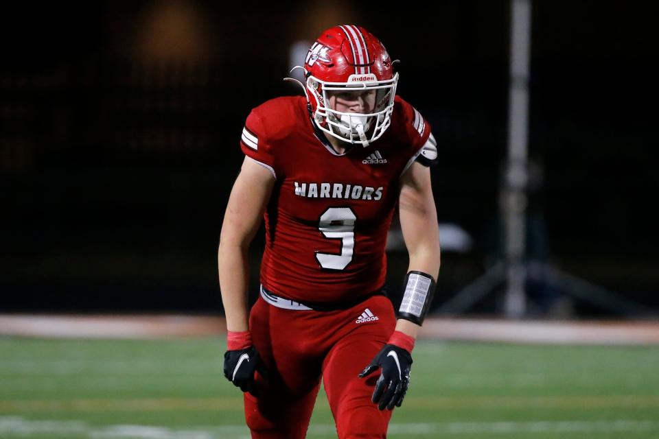 Washington's Nate Roberts lines up for a play during a Class 2A state tournament semifinal football game between Jones and Washington at Putnam City in Oklahoma City, Friday, Dec. 2, 2022.