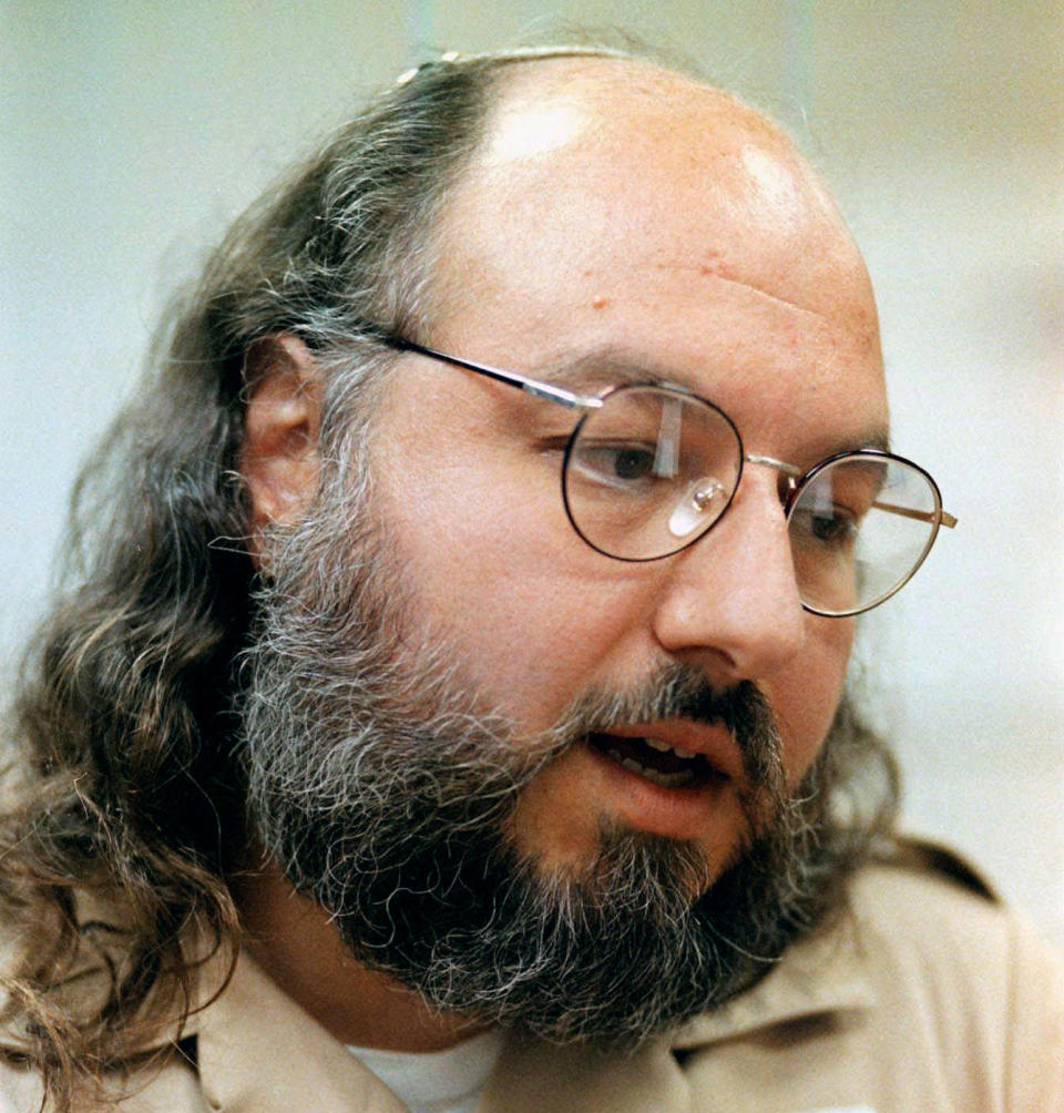 FILE - This May 15, 1998 file photo shows Jonathan Pollard speaking during an interview in a conference room at the Federal Correction Institution in Butner, N.C. An AP source says: the US is talking with Israel about early release of Pollard for concessions. (AP Photo/Karl DeBlaker, File)