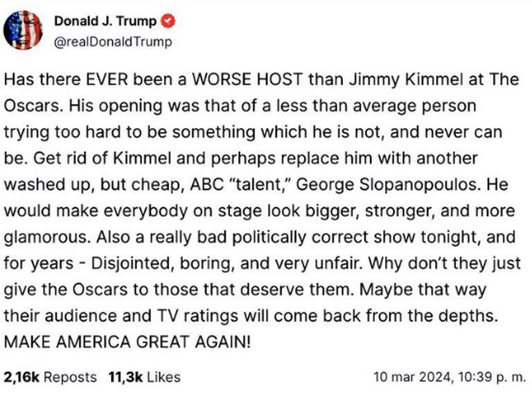 El mensaje de Donald Trump contra Jimmy  Kimmel