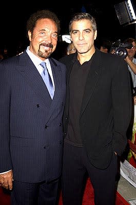 Tom Jones and George Clooney at the LA premiere of Universal's Intolerable Cruelty