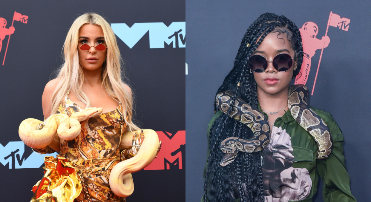 This year's MTV VMAs had not one, but two live snakes in attendance. [Photo: Getty]