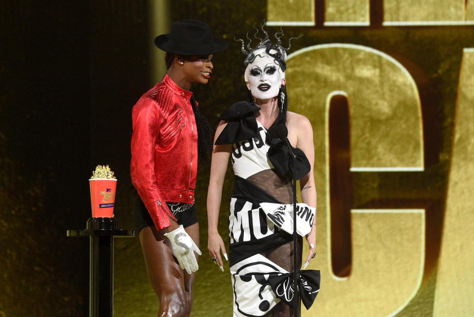 LOS ANGELES, CALIFORNIA - MAY 17: In this image released on May 17, (L-R) Symone and Gottmik accept Best Reality Cast for 