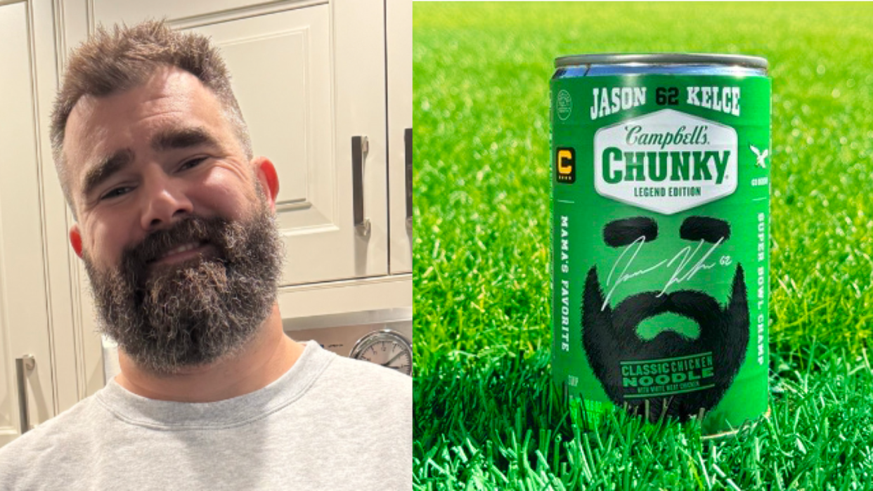 a man smiling next to a can
