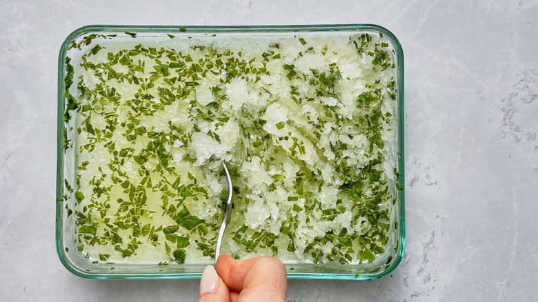 scraping granita with fork